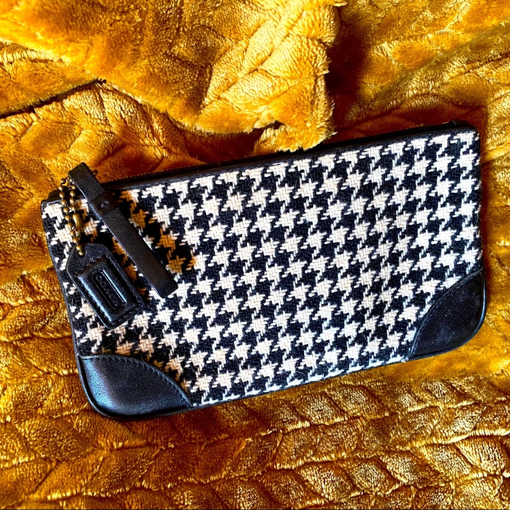 COACH Hounds Tooth Travel Pouch Black and White